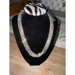 Ann‎ Taylor Statement Necklace Silver Rhinestone Sparkly Formal Party Jewelry
